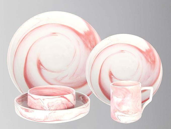 Fine China Artisan Marbled 20pc Dinner Set Pink