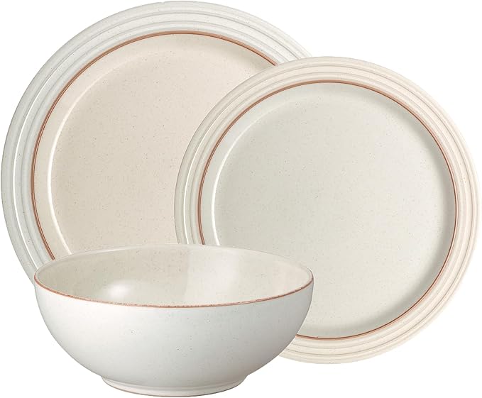 Denby - Heritage Atrium Dinner Set For 4-12 Piece Natural Ceramic Stoneware Tableware Set - Dishwasher &amp Microwave Safe - Scratch Resistant - 4 x Dinnerware Plates Side Plates &amp Bowls For Eve