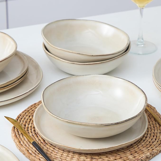 Bestone 12 Piece Round Kitchen Dinnerware SetsPlates and Bowls setsDishes Plates Bowls Dish Set Chip Resistant Ceramic Dinnerware Set Dishwasher/Microwave SafeService for 4Brown