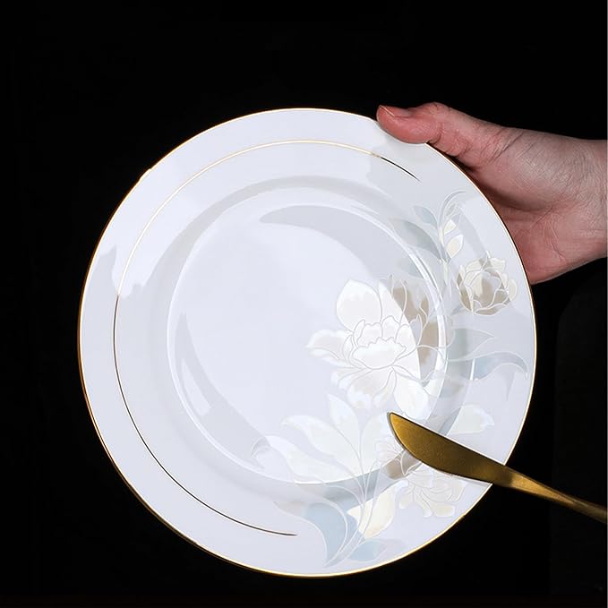 Elegant Bone China Dinnerware Set for 4Floral Porcelain Plates with Gold Rim Dishes set for Wedding Receptions Housewarming and Banquet Celebrations