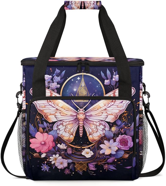 Gothic Butterfly Coffee Maker Carrying Bag Flowers Butterfly Travel Storage Bag Compatible with K-Mini or K-Mini Plus Single Serve Coffee Brewer Carrying Case with Multiple Pockets &amp Shoulder St