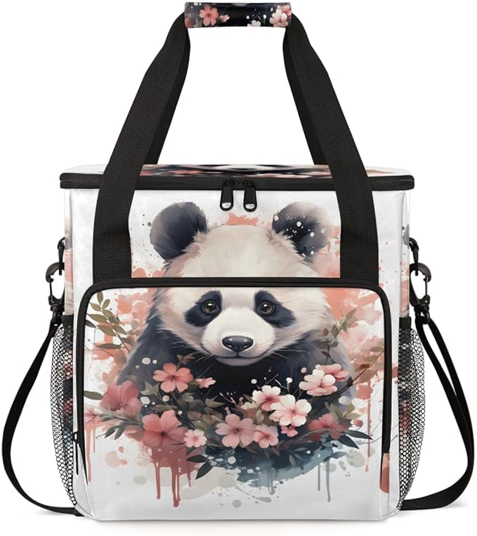 Panda Coffee Maker Carrying Bag Pink Garland Portable Travel Storage Tote Bag Compatible with K-Mini or K-Mini Plus Single Serve Coffee Brewer Carrying Case with Multiple Pockets &amp Shoulder Stra