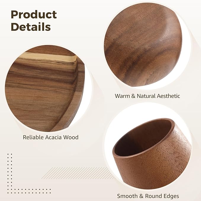 16 Pcs Acacia Wood Dinnerware Set Includes 4 pcs 9.8-in Round Plates 4 pcs 7.9-in Round Plates 4 Solid Wood Bowls and 4 Tea Cups Easy to Clean &amp Lightweight Perfect for Meals Snacks &amp D