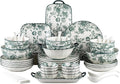 56 Piece Ceramic Dinnerware Set Microwave &amp Dishwasher Safe Plates and plates and bowls setss Sets with Green Rose Pattern Porcelain Dishware Sets for Kitchen &amp Dining