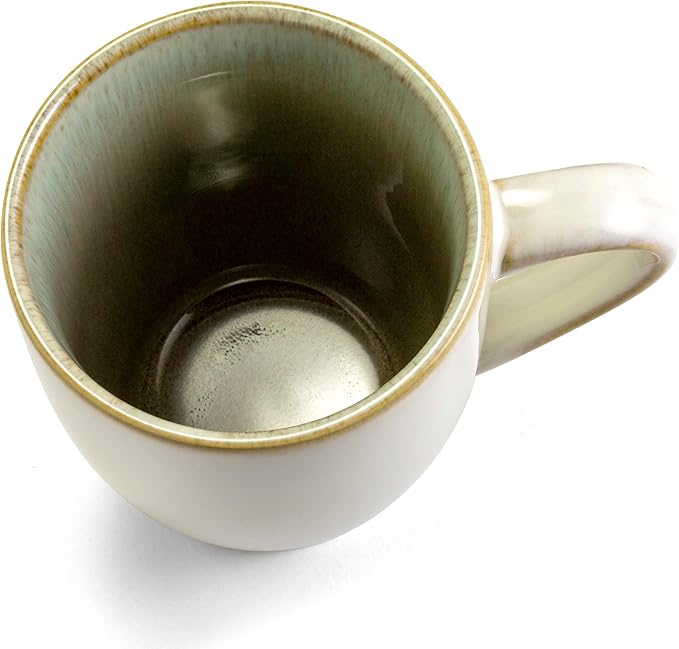Sango Resona Moss Green Stoneware Mugs (Set of 4) – 12 fl. oz Durable Stoneware with Reactive Glaze Delicate Gray-Green Interior Microwave &amp Dishwasher Safe for Everyday Dining &amp Entertain