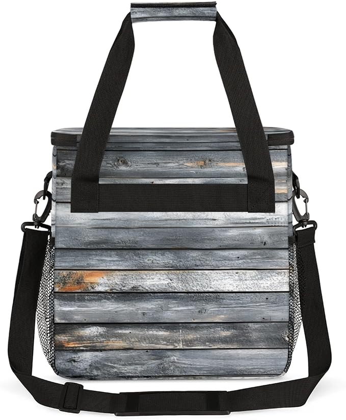 Wood Print Coffee Maker Travel Bag for Keurig K-Mini/K-Mini Plus Insulated Waterproof Tote with Pockets Portable Single-Serve Brewer Case