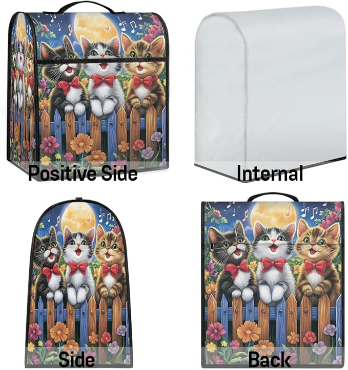 cfpolar Kitchen Aid Mixer Cover Compatible with 6-8 Quarts Cartoon Cat Singing On Flowery Fence Stand Mixer Cover Kitchen Aid Mixers Accessories Appliance Organizer Bag Dust Covers with Zipper Pocket