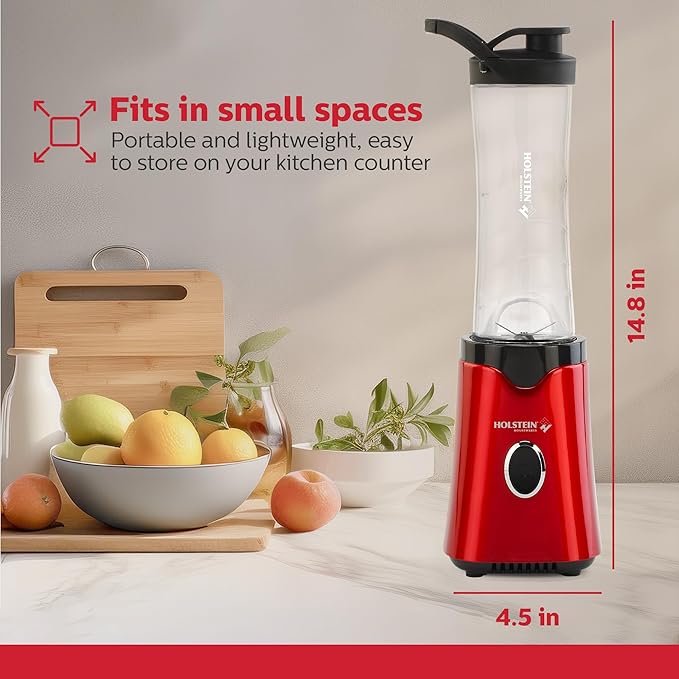 Holstein Housewares HH-0914902RM Personal Single-Serve Blender Metallic Red