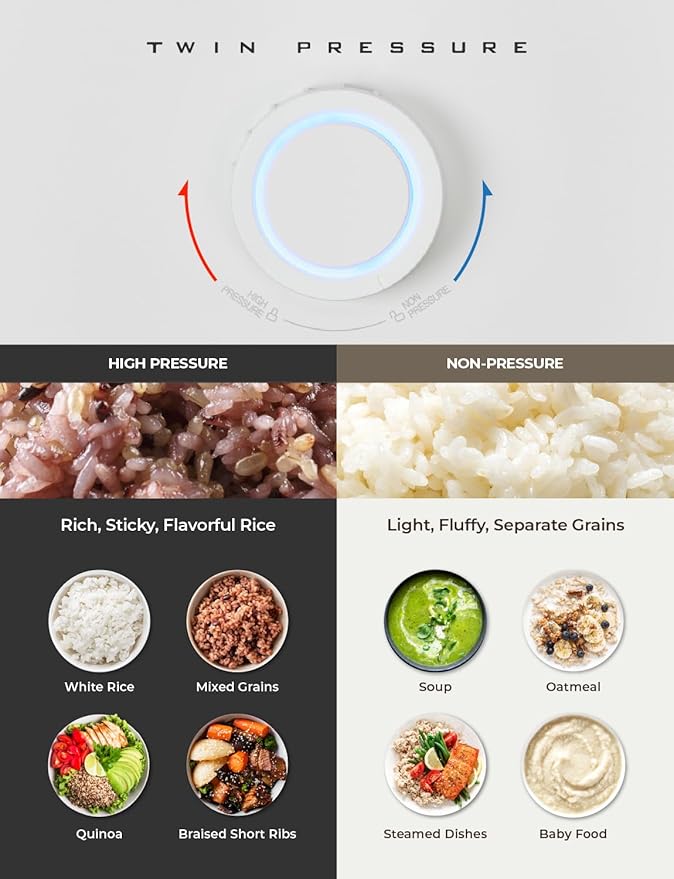 CUCKOO CRP-MHTR0309F | 3-Cup (Uncooked) Twin Pressure Induction Heating Rice Cooker | 11 Menu Options: High/Non-Pressure &amp More Made in Korea | White 3 Cups