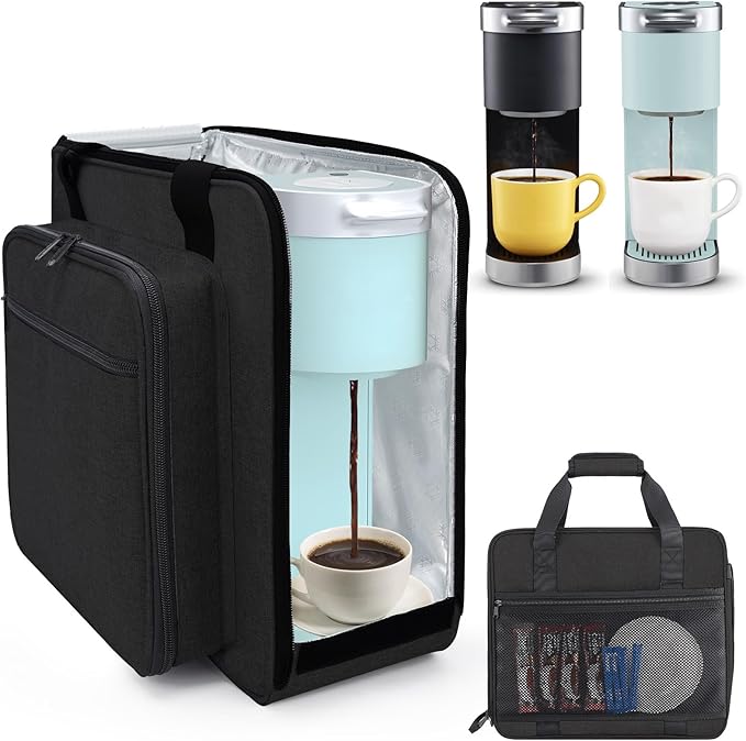Portable Carrying Coffee Maker Travel Bag Match for Keurig K-Slim//K-Iced Plus Single Serve Coffee Machine Travel Bag with Padded Shoulder Straps Includes Multiple Storage Bags Black