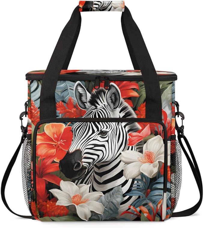 Zebra Flowers Coffee Maker Carrying Bag Portable Travel Storage Tote Bag Compatible with K-Mini or K-Mini Plus Single Serve Coffee Brewer Carrying Case with Multiple Pockets &amp Shoulder Strap