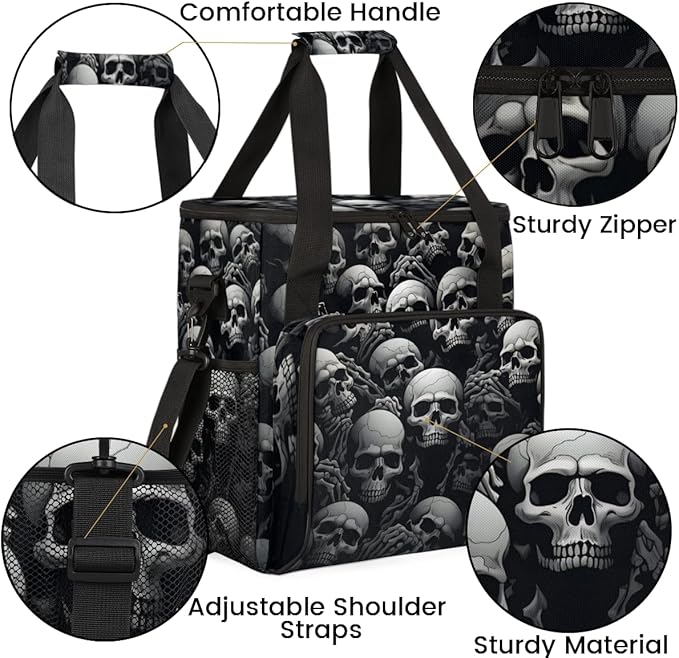 Skull Skeleton Coffee Maker Carrying Bag Portable Travel Storage Tote Bag Compatible with K-Mini or K-Mini Plus Single Serve Coffee Brewer Carrying Case with Multiple Pockets &amp Shoulder Strap