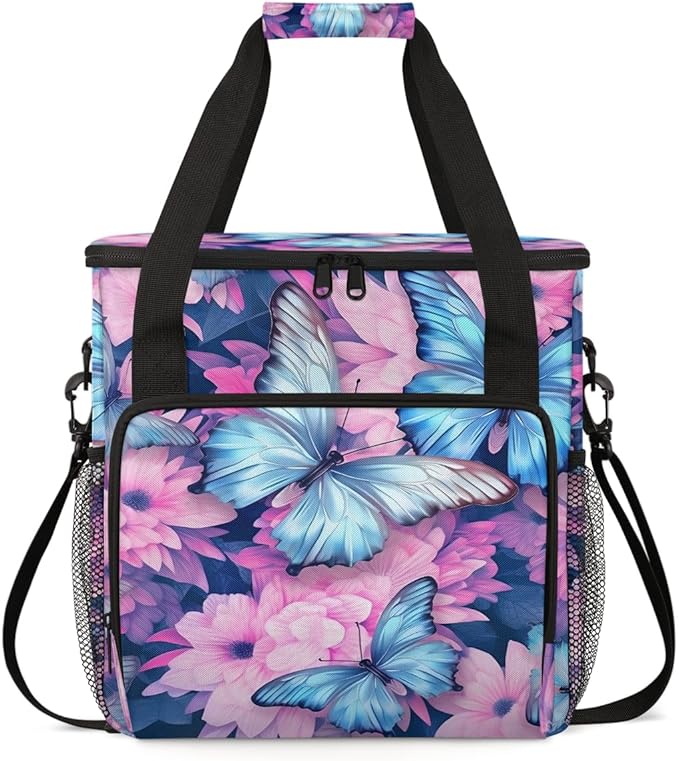 Watercolor Butterfly Coffee Maker Carrying Bag Flowers Butterfly Travel Storage Bag Compatible with K-Mini or K-Mini Plus Single Serve Coffee Brewer Carrying Case with Pockets &amp Shoulder Strap