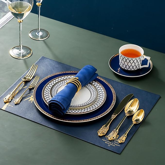 European Style Dinnerware Set Service for 4 Bone China Dinnerware Sets Unbreakable Porcelain Dinner Sets Coffee Cup and Saucer Tableware Set Steak Dinner Plates Dish Set New Blue-003