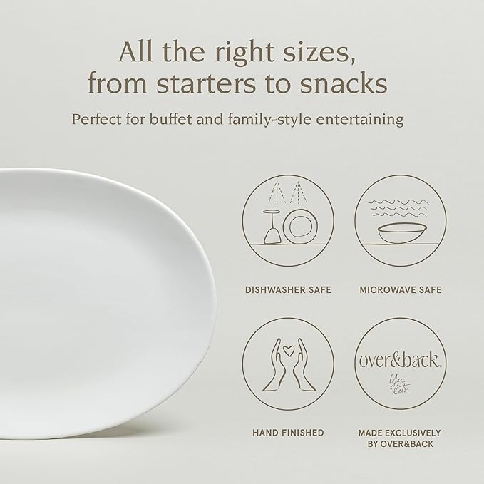 over&ampback Coupe Stoneware Serving Platter - Elegant 1-Piece Oval Serving Platter to Complete Your Kitchen Set - 16.4 x 11.5 - Semi-Matte White