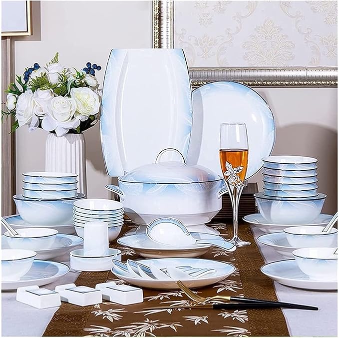 Dinnerware Set Dinner Party Tableware Service Set 56/60PCS Ceramic Dinnerware Set Bone China Tableware Dishes Plates Ceramic Combination Dinner Service Set Diner Set56 Pieces