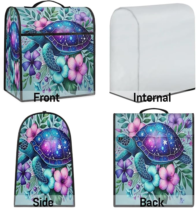 Kitchen Aid Mixer Cover Animal Turtle Flower Stand Mixer Cover Compatible with 6-8 Quarts Stand Mixers Dust Covers with Zipper Pocket Foldable Washable Kitchen Aid Organizer Bag