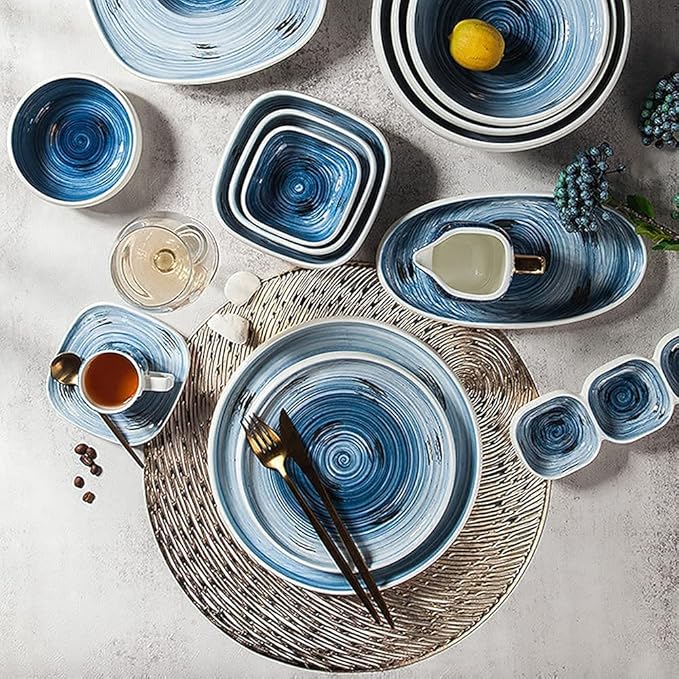 Porcelain Dinnerware Sets Plates and Bowls Sets 43pcs Ceramics Dinnerware Sets Creative Blue Sky Series Dinner Plates Complete Porcelain C