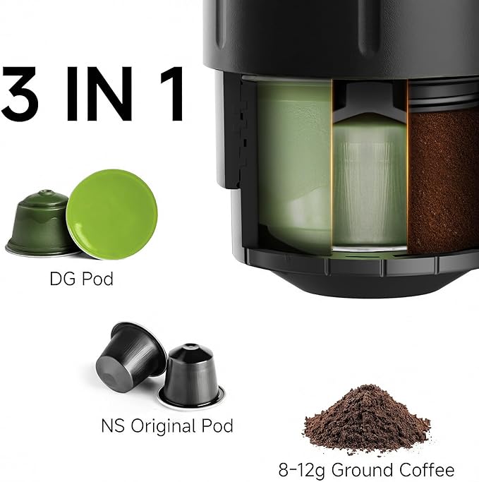 HIBREW H4C Explorer - Portable Electric Espresso Maker USB-C Rechargeable for Coffee Pods &amp Ground Coffee Compact for Home and Travel with Foldable Holder &amp Carrying Case (Black)