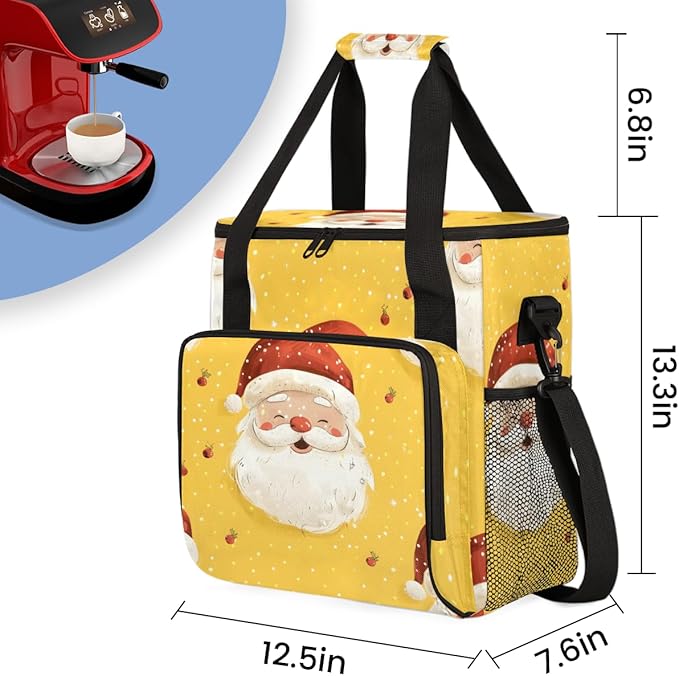 Dreamy Santa Claus Coffee Maker Carrying Bag Watercolor Santa Claus Travel Storage Bag Compatible with K-Mini or K-Mini Plus Single Serve Coffee Brewer Carrying Case with Pockets &amp Shoulder Stra