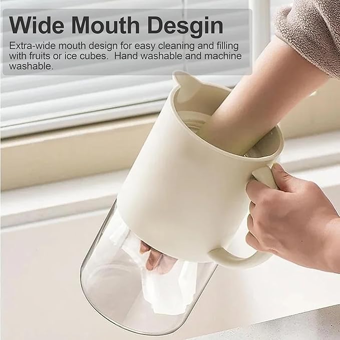 Delove Cold Brew Coffee Maker with Auto Spout – Shatterproof Plastic Shell Wide Mouth Design – 62 oz (1.9 Quart) Iced Tea Glass Carafe with Removable Removable Mesh Filter (2 Beige)