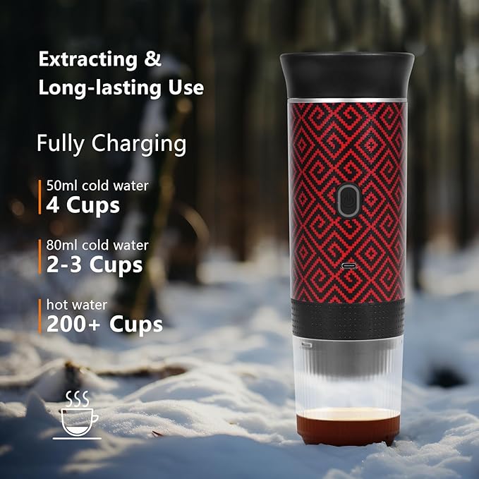Coffee Maker Gift Set for Travel Battery Powered Portable Electric Espresso Machine for Camping Rechargeable Coffee Maker Self Heating with Ground Coffee &amp Capsule for RV Hiking (Red mix Black)