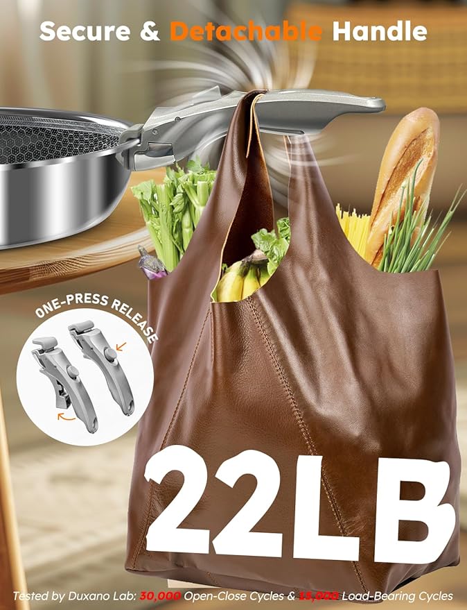 Pro DUXANO Ceramic Pots and Pans Set 2026 Upgraded Hybrid 3-Ply Stainless Steel Skillet 2X Non Stick High Heat Sear PFAS PTFE PFOA Free Non Toxic Induction CookwareRemovable HandleOven Safe12PC