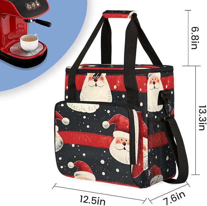Mystical Santa Claus Coffee Maker Carrying Bag Retro Santa Claus Travel Storage Bag Compatible with K-Mini or K-Mini Plus Single Serve Coffee Brewer Carrying Case with Pockets &amp Shoulder Strap