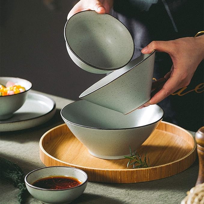 Ceramics Dinner Set 30 Pieces Vintage Stoneware Dinnerware Sets | Porcelain Steak Plate and Cereals Bowls Microwave Safe