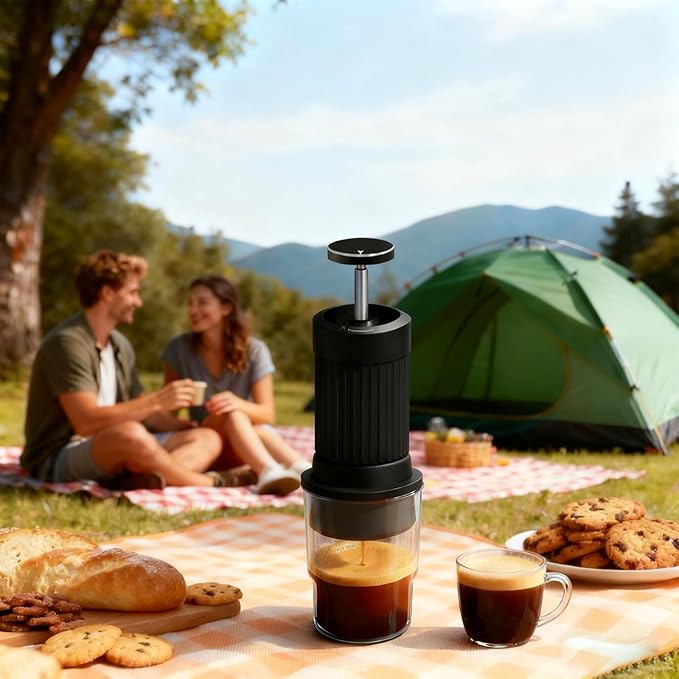 Hand Press Espresso Maker 3 in 1 Combines French Press Espresso Extraction 9 Bar Travel Coffee Maker All-aluminum Alloy Body with Double-layer 304 Filtration Suitable for Home Camping Travel Office