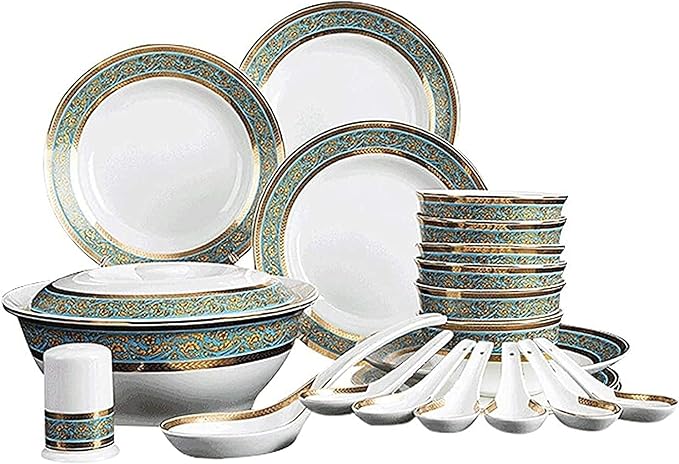Dinnerware Sets Dish Set Ceramics Dinner Set 22 Pieces Porcelain dinnerware Sets | Bone China Soup Pot/Cereals Bowls/Steak Plates for Wedding Gifts