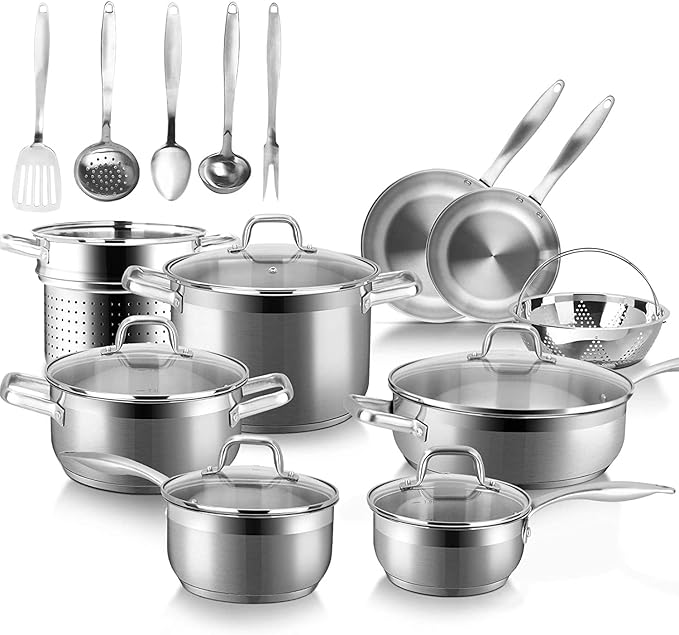 For Professional Stainless Steel Induction Cookware Set 19pc Kitchen Pots And Pans