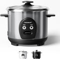 3-Cup Uncooked Rice Cooker Small Stainless Steel Non-Toxic Inner Pot One-Touch Multifunction for Rice/Sauté/Yogurt Dishwasher Safe 1-3 People Size Silver