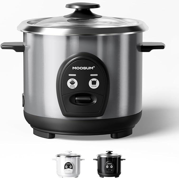 3-Cup Uncooked Rice Cooker Small Stainless Steel Non-Toxic Inner Pot One-Touch Multifunction for Rice/Sauté/Yogurt Dishwasher Safe 1-3 People Size Silver