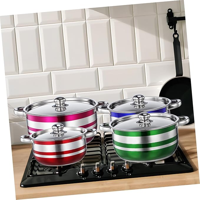 TEHAUX 4pcs Stainless Steel Induction Cookware Set with Antiscald Handles Multipurpose Kitchen Pots for Pasta Soup Compatible with Gas Electric Stoves Stock Pots