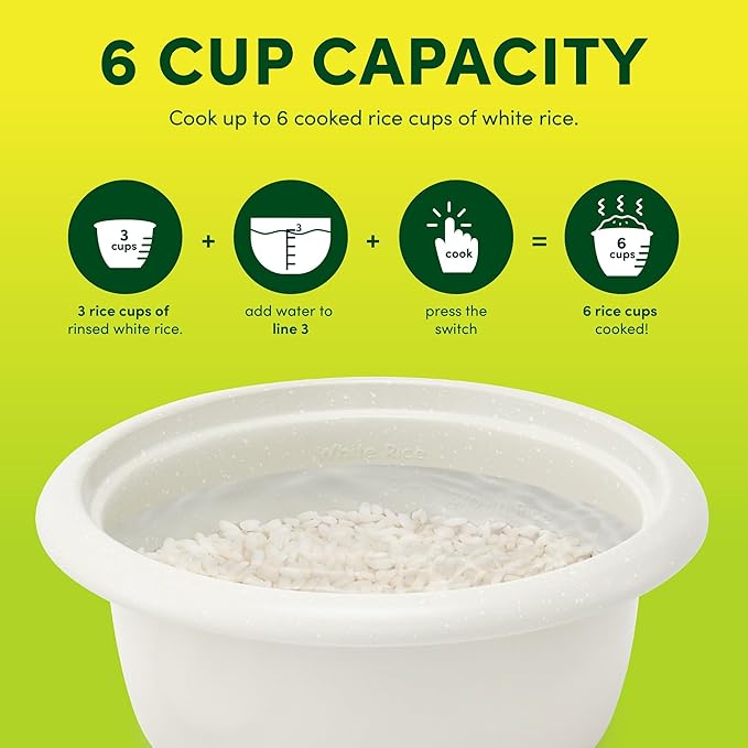 6-Cup Rice Cooker &amp Food Steamer with Nonstick Ceramic &amp Pop-Up Steam Tray - White (Renewed)