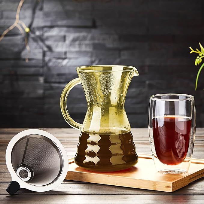 Unbreakable - Pour Over Coffee Maker with Permanent Stainless Filter 27 fl oz Thickened Heat-Resistant Borosilicate Glass Dripper Coffee Brewer Stovetop Safe
