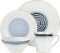 Spiral Embossed 16 Piece Stoneware Dinnerware Set – Rustic Reactive Glaze Plates Bowls &amp Mugs Microwave &amp Dishwasher Safe (Blue)