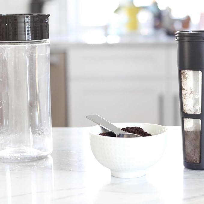Takeya Glass Cold Brew Coffee Maker for Iced Coffee Airtight Pitcher Premium Quality 2 Quart Black Lid and Handle