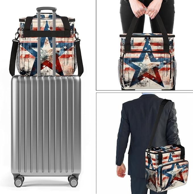 Star-burst 4th of July Coffee Maker Carrying Bag Travel Storage Bag Compatible with K-Mini or K-Mini Plus Single Serve Coffee Brewer Carrying Case with Multiple Pockets &amp Shoulder Strap