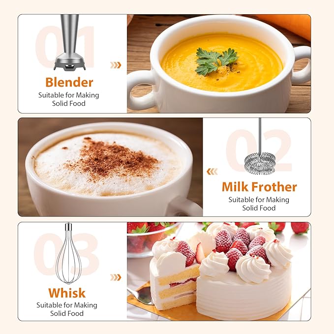 KOIOS 1000W Anti-scratch 3-in-1 Hand Blender with Temperature Control Gooseneck Electric Kettle