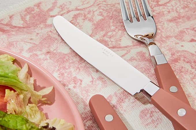 ANNOVA Silverware Set Retro/Rivet Colorful Stainless Steel Tableware Kitchen Flatware Set Utensils Includes Dinner Knives Forks Spoons Salad Forks &amp Dessert Spoons (Brown 20 Pieces)