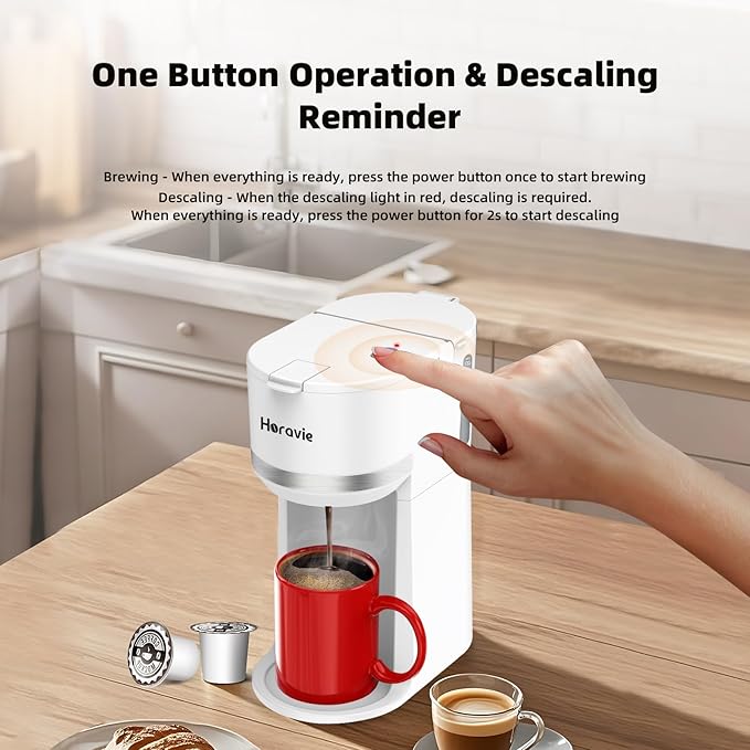 Mini Single Serve Coffee Maker for K Cup and Ground Coffee Fast Brew One Cup Coffee Machine with Descaling Reminder and Water Window 6 to 12 oz. Brew Sizes White