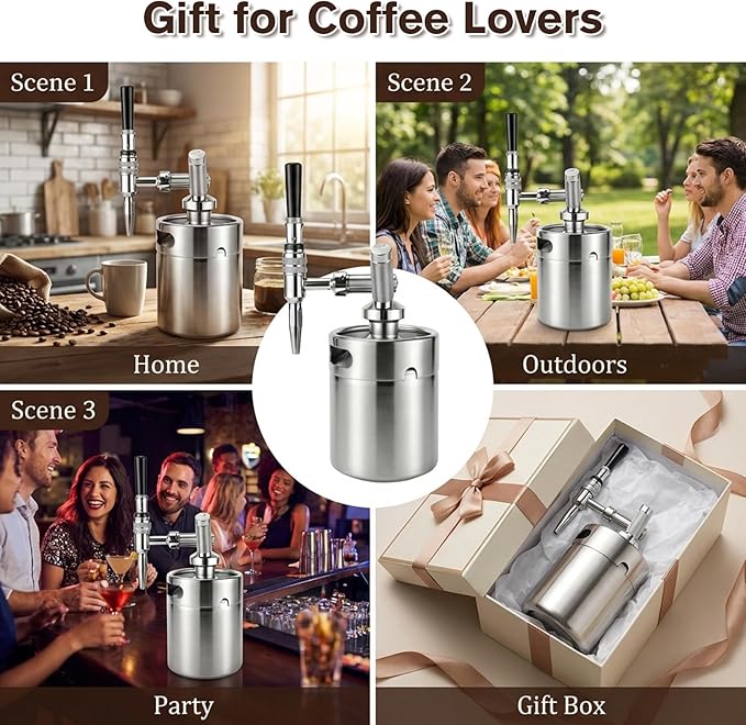 Nitro Cold Brew Coffee Maker 64oz SS Mini Keg Cold Brew Maker Nitro Coffee Machine System with Pressure Relief Valve &amp Stout Creamer Faucet Nitro Keg Coffee Growler Gift for Coffee Lovers