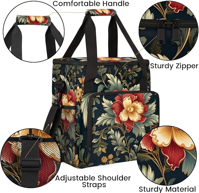 Holly Berry Flowers Coffee Maker Carrying Bag Glowing Flowers Travel Storage Bag Compatible with K-Mini or K-Mini Plus Single Serve Coffee Brewer Carrying Case with Multiple Pockets &amp Shoulder S
