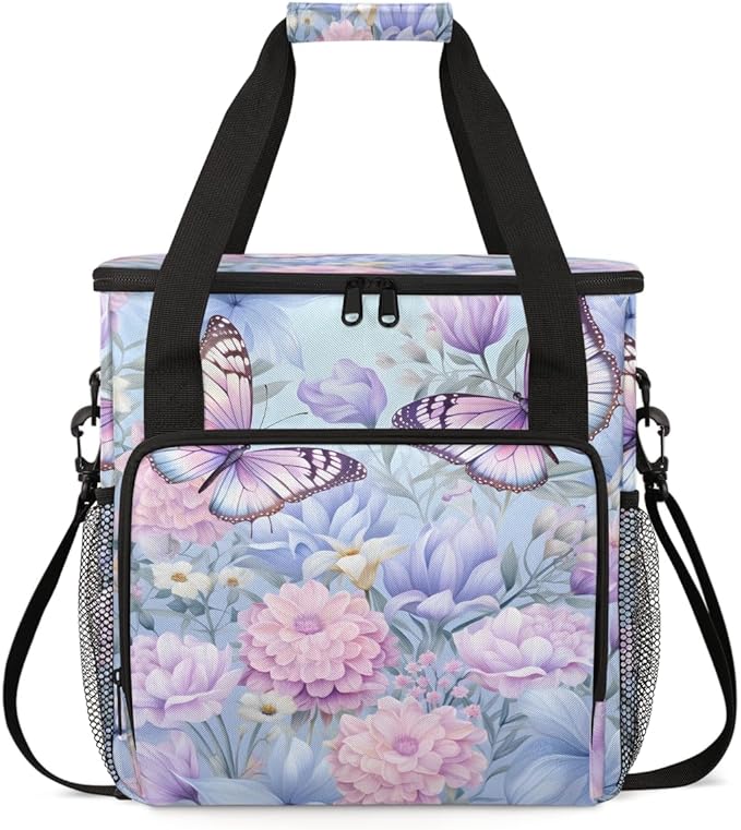 Flowers Butterfly Coffee Maker Carrying Bag Modern Butterfly Travel Storage Bag Compatible with K-Mini or K-Mini Plus Single Serve Coffee Brewer Carrying Case with Multiple Pockets &amp Shoulder St