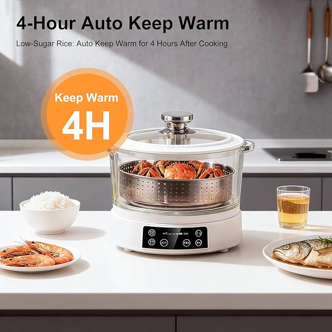 3L Low Carb Rice Cooker - 4H Keep Warm Low Sugar Rice Cooker with Auto-Lift Basket with Steaming Boiling and Hotpot in One