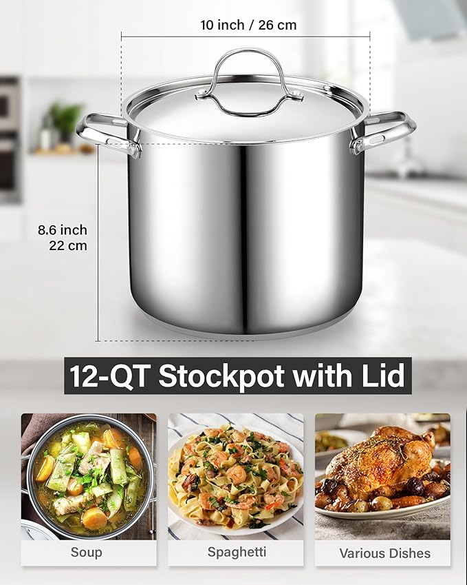Cooks Standard Stainless Steel Kitchen Cookware Set Stockpot &amp Saucepans with Lids Professional Grade Pots and Pans 8 &amp 12 Quart