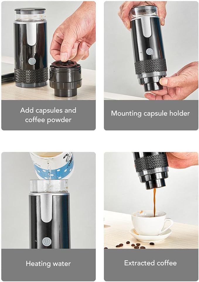 Portable Electric Espresso Machine 160ml Travel Coffee Maker for Camping Car Coffee Maker Self Heating with USB Rechargeable for RV Hiking Office