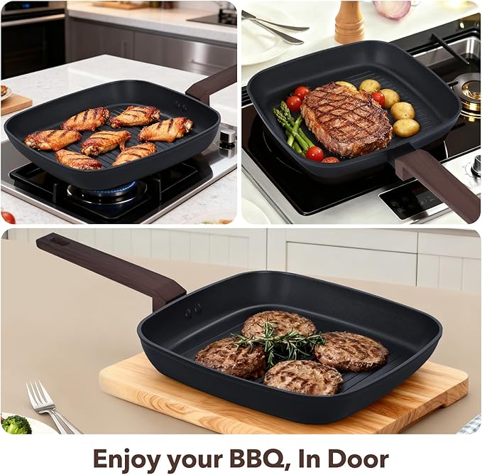 9Pcs Pots and Pans Set NonstickInduction Cookware Set Kitchen Cooking SetsHealthy Non-Toxic Pots and Pan setNon Stick with Grill Pan&amp Stay-Cool Handles (PFOS PFOA Free)Black